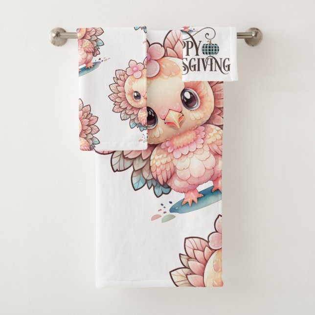 Cute Thanksgiving Turkey Bath Towel Set (Insitu)