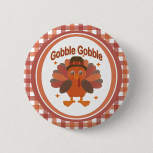 Cute Thanksgiving Turkey Cartoon – “Gobble Gobble” 6 Cm Round Badge