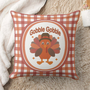 Cute Thanksgiving Turkey Cartoon – “Gobble Gobble” Cushion