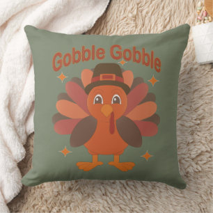 Cute Thanksgiving Turkey Cartoon – “Gobble Gobble” Cushion