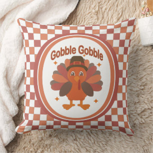 Cute Thanksgiving Turkey Cartoon – “Gobble Gobble” Cushion