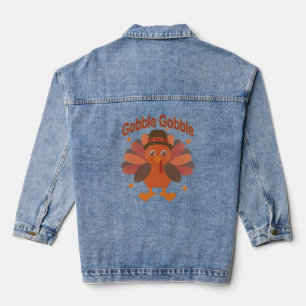 Cute Thanksgiving Turkey Cartoon – “Gobble Gobble” Denim Jacket