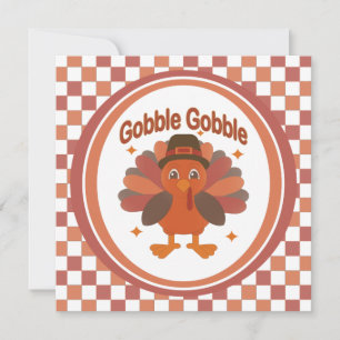 Cute Thanksgiving Turkey Cartoon – “Gobble Gobble” Invitation