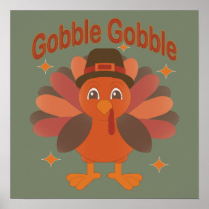 Cute Thanksgiving Turkey Cartoon – “Gobble Gobble” Poster