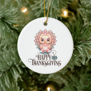Cute Thanksgiving Turkey Ceramic Tree Decoration