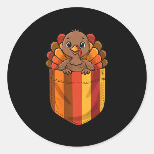 Cute Thanksgiving Turkey Cket Men Women Kids  Classic Round Sticker