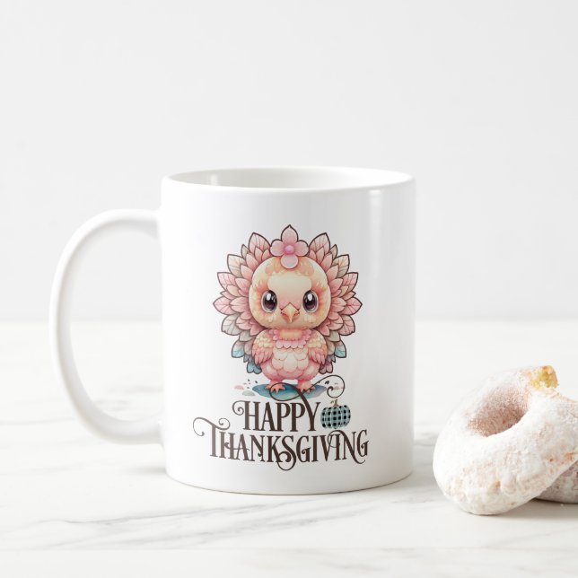 Cute Thanksgiving Turkey Coffee Mug (With Donut)