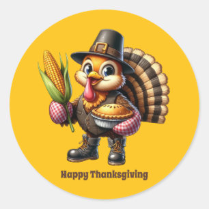 Cute Thanksgiving turkey customisable Classic Round Sticker