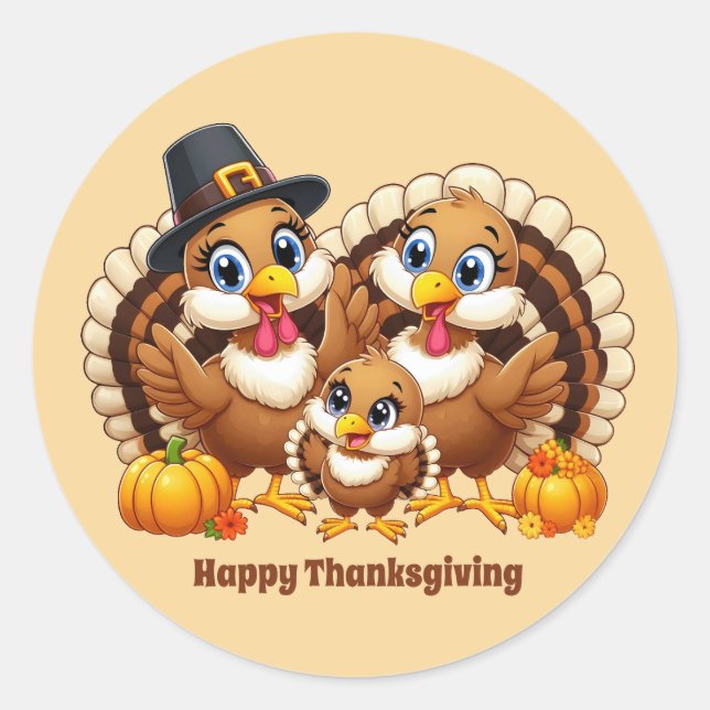 Cute Thanksgiving turkey customisable  Classic Round Sticker (Front)
