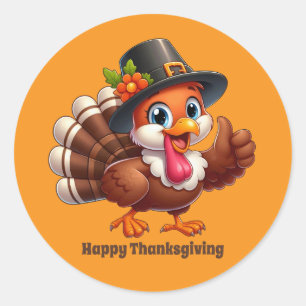 Cute Thanksgiving turkey customisable Classic Round Sticker