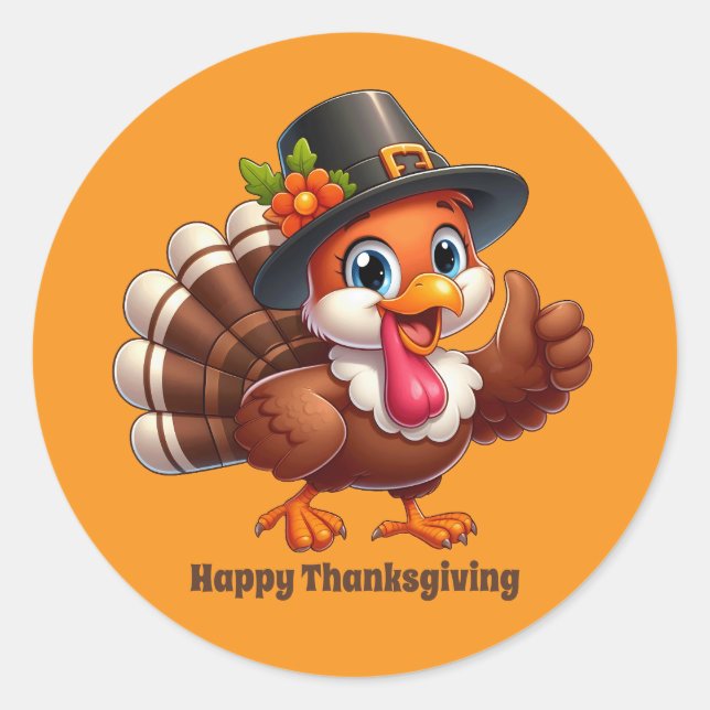 Cute Thanksgiving turkey customisable Classic Round Sticker (Front)