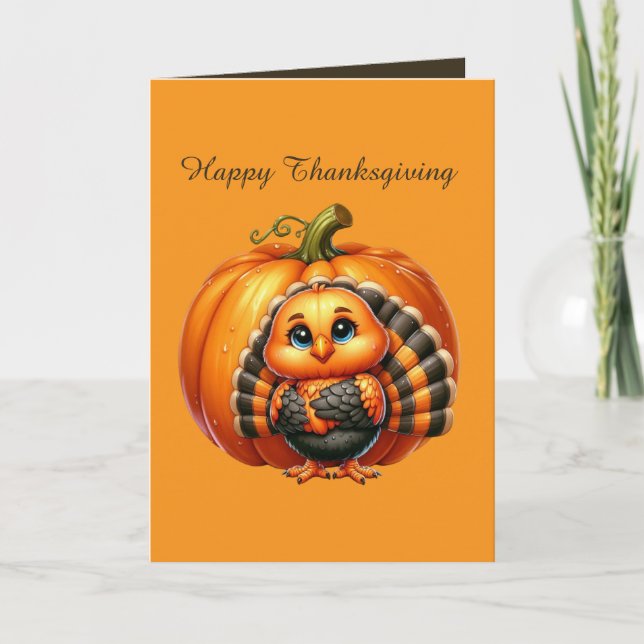 Cute Thanksgiving turkey customisable  Holiday Card (Front)
