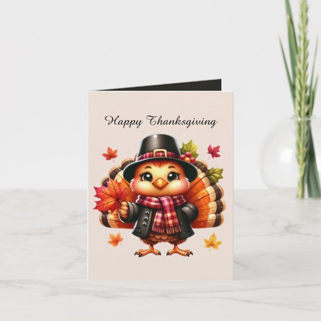 Cute Thanksgiving turkey customisable Holiday Card (Front)