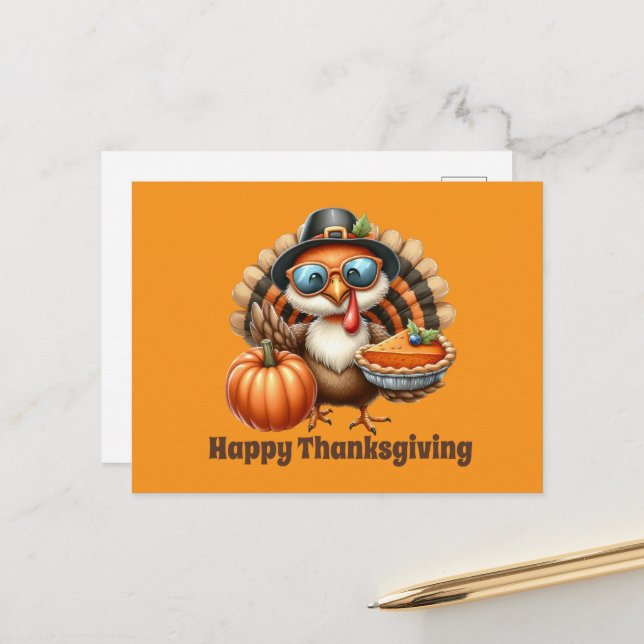 Cute Thanksgiving turkey customisable  Holiday Postcard (Front/Back In Situ)