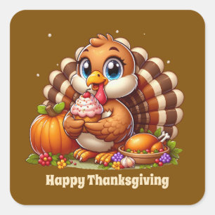 Cute Thanksgiving turkey customisable  Square Sticker