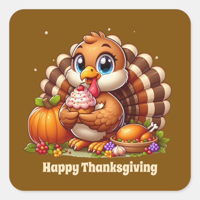 Cute Thanksgiving turkey customisable  Square Sticker (Front)