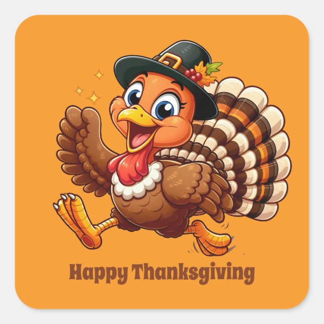 Cute Thanksgiving turkey customisable  Square Sticker (Front)