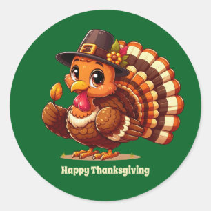 Cute Thanksgiving turkey customizable  Classic Round Sticker