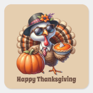 Cute Thanksgiving turkey customizable  Square Sticker