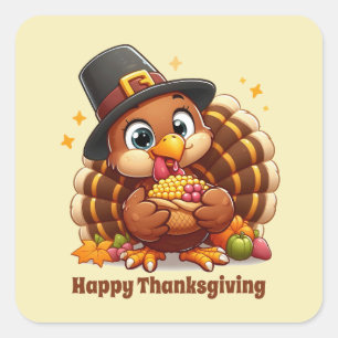 Cute Thanksgiving turkey customizable  Square Sticker