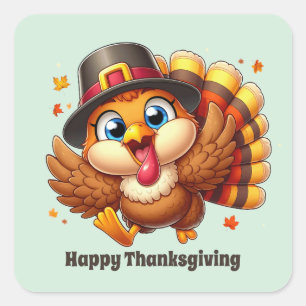 Cute Thanksgiving turkey customizable  Square Sticker
