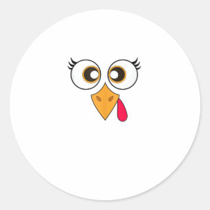 Cute Thanksgiving Turkey Face Shirt Women Girls Tu Classic Round Sticker