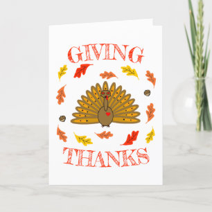 Cute ThanksGiving Turkey Fall Leaves Acorns  Holiday Card