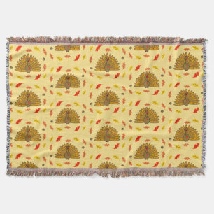 Cute Thanksgiving Turkey Fall Leaves Pattern Throw Blanket