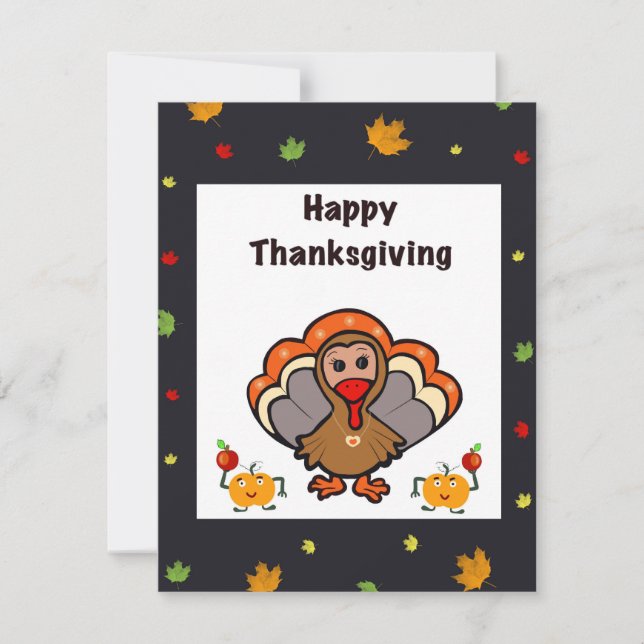Cute thanksgiving turkey holiday card (Front)