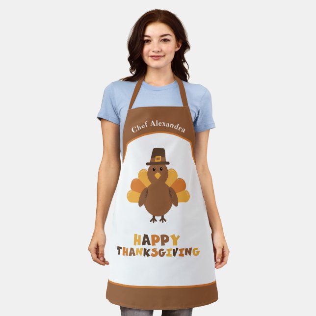 Cute Thanksgiving Turkey Holiday Cooking Gift Apron (Worn)