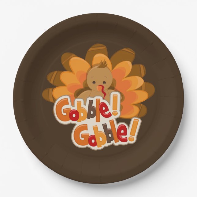 Cute Thanksgiving turkey Holiday Paper Plate (Front)