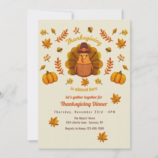 Cute Thanksgiving Turkey Invitation (Front)