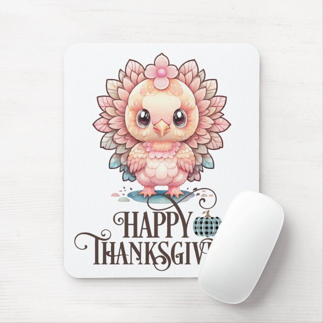Cute Thanksgiving Turkey Mouse Mat (With Mouse)