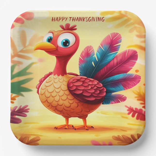 Cute Thanksgiving Turkey Paper Plate (Front)