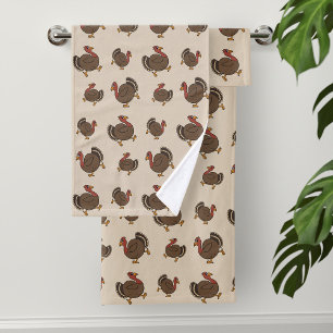 Cute Thanksgiving Turkey Pattern Bath Towel Set