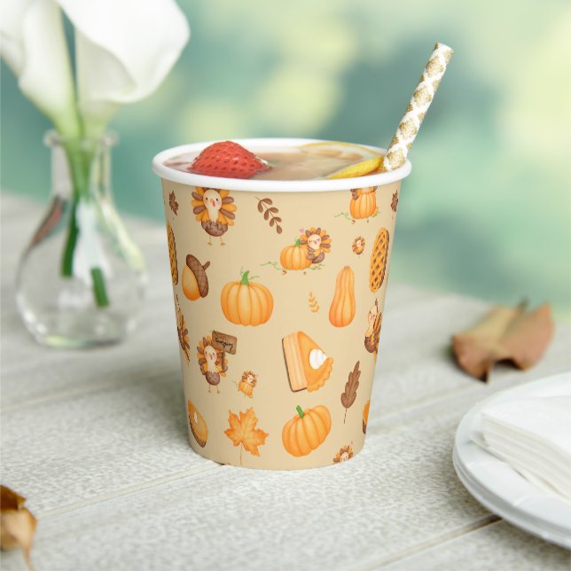 Cute Thanksgiving Turkey Pattern Paper Cups (Insitu)