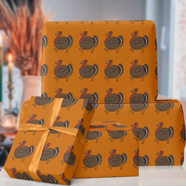 Cute Thanksgiving Turkey Pattern Wrapping Paper (Lots of turkeys trotting along this wrapping paper!)