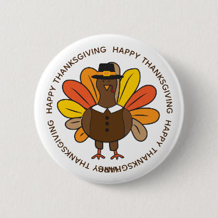 Cute Thanksgiving Turkey Pilgrim 6 Cm Round Badge