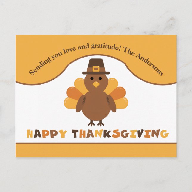 Cute Thanksgiving Turkey Postcard (Front)