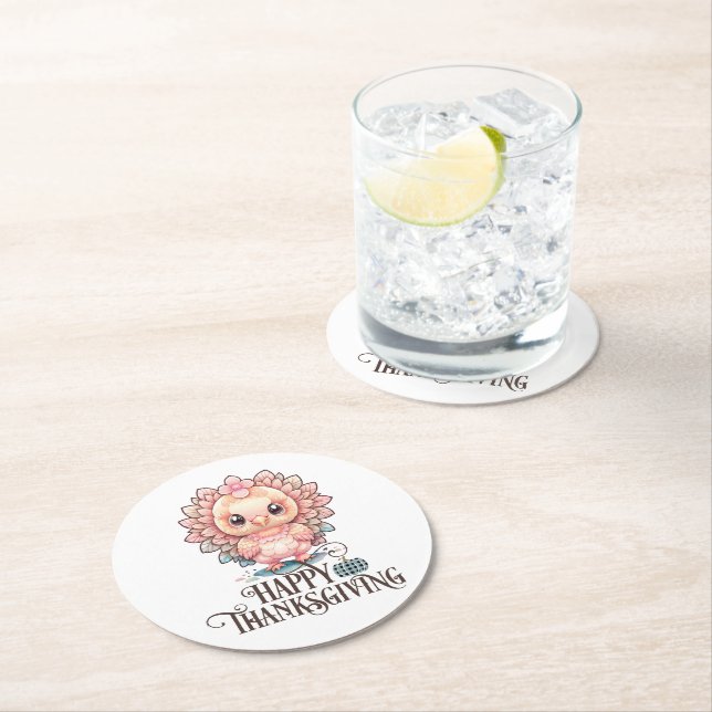 Cute Thanksgiving Turkey Round Paper Coaster (Insitu)