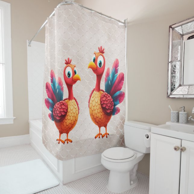 Cute Thanksgiving Turkey Shower Curtain (In Situ)