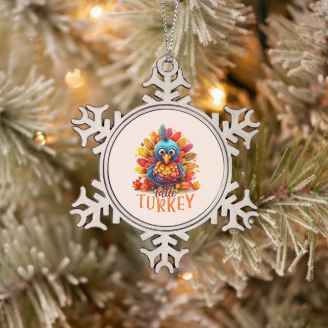 Cute Thanksgiving Turkey Snowflake Pewter Christmas Ornament (Tree)