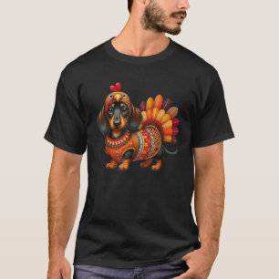 Cute Thanksgiving Turkey Weiner Dachshund Dog Cost T-Shirt