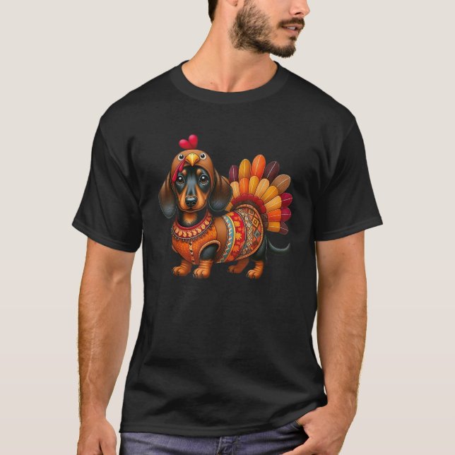 Cute Thanksgiving Turkey Weiner Dachshund Dog Cost T-Shirt (Front)