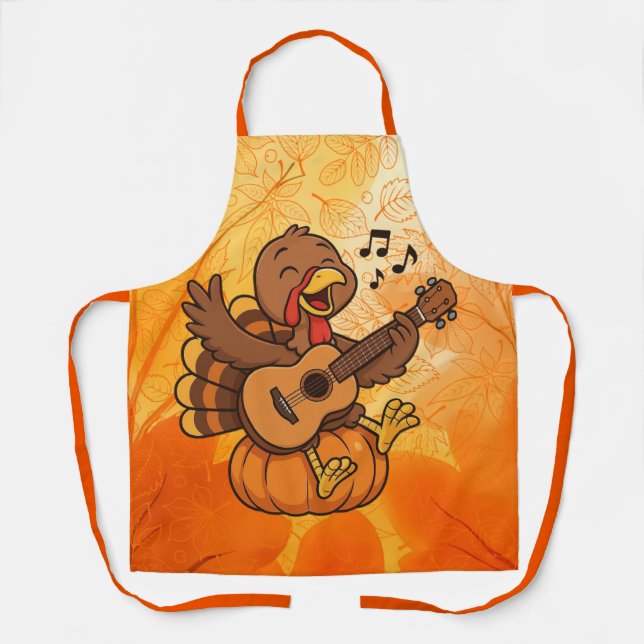 Cute Thanksgiving turkey with guitar Apron (Front)