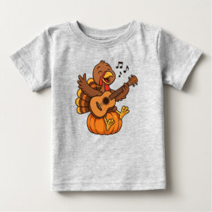 Cute Thanksgiving turkey with guitar Baby T-Shirt