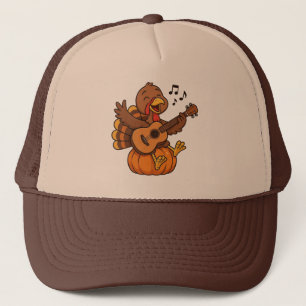 Cute Thanksgiving turkey with guitar Trucker Hat