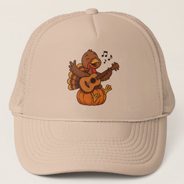 Cute Thanksgiving turkey with guitar Trucker Hat (Front)