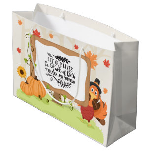 cute Thanksgiving turkey word art  Large Gift Bag