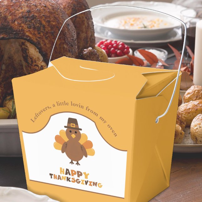 Cute Thanksgiving Turkey Yellow Leftovers Take Out Favour Box (Creator Uploaded)